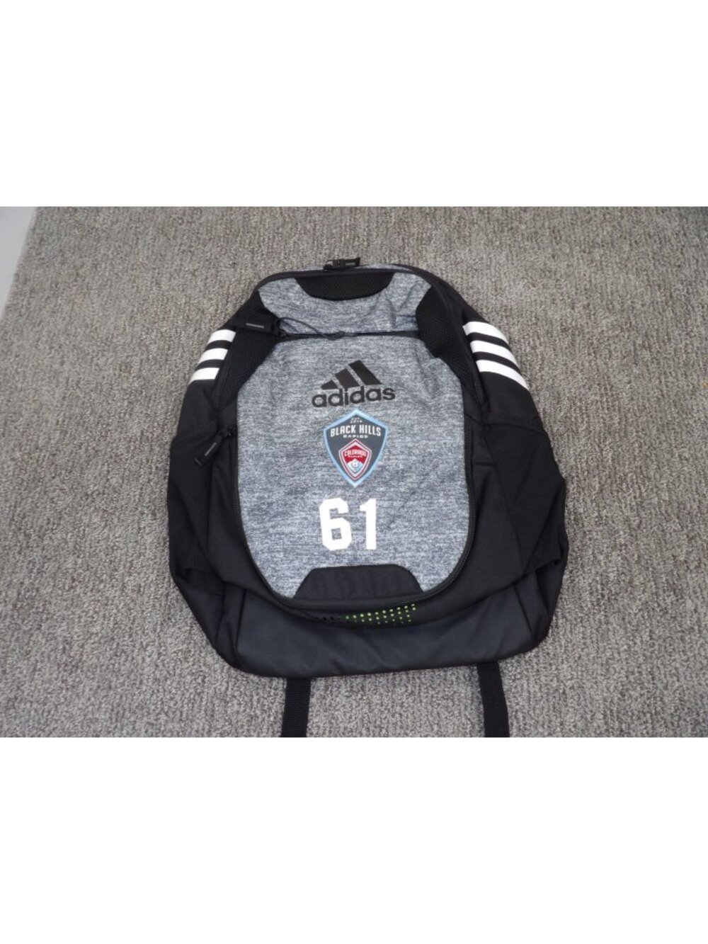Adidas Soccer Backpack Black & Gray With Colorado Rapids Logo & Number 61 - 18"